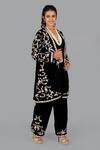 Buy_Gaurav Katta_Black Velvet Embroidered Thread Jacket Open Floral Pant Set _Online_at_Aza_Fashions