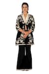 Gaurav Katta_Black Velvet Embroidered Thread Open Pearl Embellished Jacket Pant Set _Online_at_Aza_Fashions