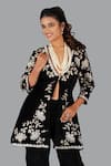 Gaurav Katta_Black Velvet Embroidered Thread Open Pearl Embellished Jacket Pant Set _at_Aza_Fashions