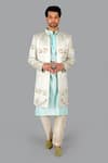 Buy_Gaurav Katta_White Italian Cotton Embroidered Thread Floral Open Sherwani Pant Set _at_Aza_Fashions