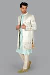 Buy_Gaurav Katta_White Italian Cotton Embroidered Thread Floral Open Sherwani Pant Set _Online_at_Aza_Fashions