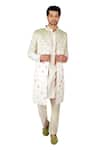 Gaurav Katta_Green Italian Cotton Embroidered Sequins Sherwani Set _Online_at_Aza_Fashions