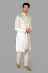 Buy_Gaurav Katta_Green Italian Cotton Embroidered Sequins Sherwani Set _Online_at_Aza_Fashions