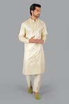 Gaurav Katta_Green Italian Cotton Hand Embroidered Anchor Sherwani Set _at_Aza_Fashions