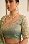 Buy_Apeksha Jain Label_Green Tissue Embroidered Zardozi Round Nayab Lehenga Set 