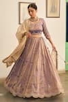 Buy_Apeksha Jain Label_Purple Tissue Embroidered Zardozi Leaf Jamuni Floral Lehenga Set 