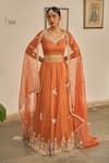 Buy_Apeksha Jain Label_Orange Chanderi Tissue Embroidered Zardozi Leaf Malhar Bird Lehenga Set _at_Aza_Fashions