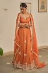 Apeksha Jain Label_Orange Chanderi Tissue Embroidered Zardozi Leaf Malhar Bird Lehenga Set _at_Aza_Fashions