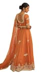 Apeksha Jain Label_Orange Chanderi Tissue Embroidered Zardozi Leaf Malhar Bird Lehenga Set _Online