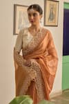 Apeksha Jain Label_Orange Tissue Placement Hand Sunehra Border Saree With Blouse _at_Aza_Fashions