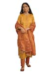 Shop_Apeksha Jain Label_Yellow Tissue Hand Embroidered Dupatta Floral Round Sabha Plain Kurta Pant Set _Online_at_Aza_Fashions