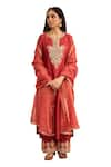 Buy_Apeksha Jain Label_Red Chanderi Hand Embroidery Paisley Notched Neck Kurta Pant Set _Online_at_Aza_Fashions