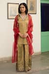 Apeksha Jain Label_Green Tissue Placement Hand Jhilmil Floral Kurta Sharara Set _Online_at_Aza_Fashions