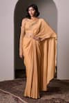 Buy_Parshya_Yellow Shimmer Satin Hand Embellished Alphonso Pre-draped Saree With Blouse _at_Aza_Fashions