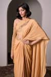 Buy_Parshya_Yellow Shimmer Satin Hand Embellished Alphonso Pre-draped Saree With Blouse _Online_at_Aza_Fashions