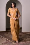 Buy_Parshya_Yellow Saree Tissue Net Hand Alphonso Border Pre-draped With Blouse _at_Aza_Fashions