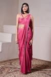 Buy_Parshya_Pink Crepe Georgette Hand Embellished Border Pre-draped Saree With Blouse _at_Aza_Fashions