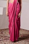 Parshya_Pink Crepe Georgette Hand Embellished Border Pre-draped Saree With Blouse _Online_at_Aza_Fashions