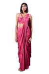 Buy_Parshya_Pink Crepe Georgette Hand Embellished Border Pre-draped Saree With Blouse _Online_at_Aza_Fashions