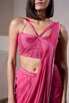 Parshya_Pink Crepe Georgette Hand Embellished Border Pre-draped Saree With Blouse _at_Aza_Fashions