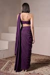 Shop_Parshya_Purple Saree Shimmer Satin Hand Embellished Cadbury Pre-draped With Blouse _at_Aza_Fashions