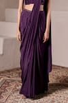 Parshya_Purple Saree Shimmer Satin Hand Embellished Cadbury Pre-draped With Blouse _Online_at_Aza_Fashions