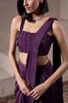 Parshya_Purple Saree Shimmer Satin Hand Embellished Cadbury Pre-draped With Blouse _at_Aza_Fashions