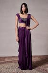 Buy_Parshya_Purple Georgette Satin Hand Cadbury Roman Border Pre-draped Saree With Blouse _at_Aza_Fashions