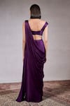 Shop_Parshya_Purple Georgette Satin Hand Cadbury Roman Border Pre-draped Saree With Blouse _at_Aza_Fashions