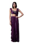 Buy_Parshya_Purple Georgette Satin Hand Cadbury Roman Border Pre-draped Saree With Blouse _Online_at_Aza_Fashions