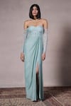 Buy_Parshya_Green Shimmer Satin Hand Embellished Pearls Sweetheart Gown _at_Aza_Fashions