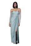 Parshya_Green Shimmer Satin Hand Embellished Pearls Sweetheart Gown _Online_at_Aza_Fashions