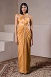 Buy_Parshya_Yellow Georgette Satin Solid One Shoulder Alphonso Gown _at_Aza_Fashions