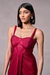 Buy_Parshya_Red Georgette Satin Hand Embellished Beads Berry Bold Yoke Gown _Online_at_Aza_Fashions