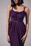 Buy_Parshya_Purple Shimmer Satin Solid Cowl Neck Cadbury Pleated Draped Gown _Online_at_Aza_Fashions