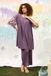 Buy_Tasuvure_Purple Pleated Cara Metallic Sleeve Embroidered Top And Pant Set _at_Aza_Fashions