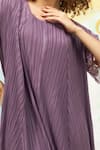 Tasuvure_Purple Pleated Cara Metallic Sleeve Embroidered Top And Pant Set _Online_at_Aza_Fashions