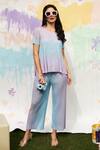 Buy_Tasuvure_Blue Pleated Polyester Shirley Sleek Ombre Top And Flared Pant Set  _at_Aza_Fashions