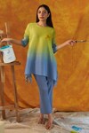 Buy_Tasuvure_Blue Pleated Polyester Embroidery Chic Fringe Ombre Top And Pant Set _at_Aza_Fashions