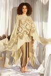 Buy_Tasuvure Indes_Green Organza, Satin, Silk Asymmetric Mandala Pattern Cape With Dress_at_Aza_Fashions