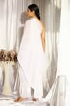 Shop_Tasuvure Indes_White Pleated Georgette Plain Asymmetric One Shoulder Cape With Pant  _at_Aza_Fashions