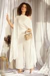 Buy_Tasuvure Indes_White Pleated Silk Placement Embroidery Sequins Cape With Pant _at_Aza_Fashions