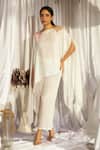 Buy_Tasuvure Indes_White Pleated Silk Placement Embroidery Sequins Cape With Pant _at_Aza_Fashions