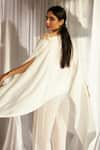 Shop_Tasuvure Indes_White Pleated Silk Placement Embroidery Sequins Cape With Pant _at_Aza_Fashions