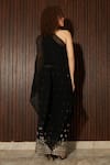 Shop_Tasuvure Indes_Black Pleated Georgette Embroidery Mirror Asymmetric Cape With Pant  _at_Aza_Fashions