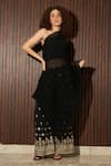 Buy_Tasuvure Indes_Black Pleated Georgette Embroidery Mirror Asymmetric Cape With Pant  _Online_at_Aza_Fashions