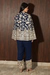 Shop_Tasuvure Indes_Blue Georgette Embroidery Floral Stand Collar Reyna Gara Cape Jacket With Pant _at_Aza_Fashions