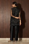 Shop_Tasuvure Indes_Black Net Embroidery Applique Floral Stand Fragrant Tunic With Pant  _at_Aza_Fashions