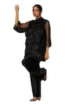 Buy_Tasuvure Indes_Black Net Embroidery Applique Floral Stand Collar Fragrant Tunic With Pant _Online_at_Aza_Fashions