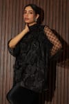 Shop_Tasuvure Indes_Black Net Embroidery Applique Floral Stand Collar Fragrant Tunic With Pant _Online_at_Aza_Fashions